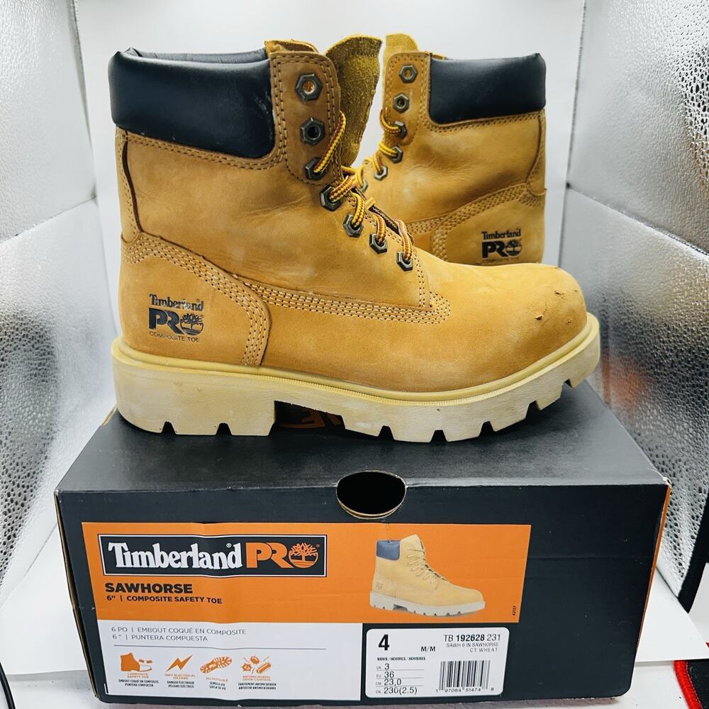 Timberland PRO Men Sawhorse 6" Safety Toe Boot TB092628 Wheat Size 4Y/5W